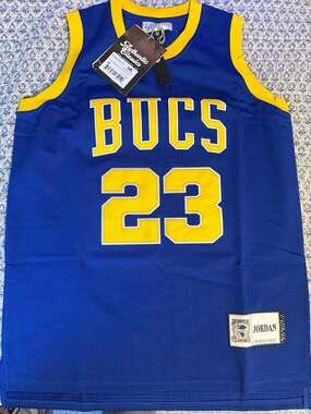 Headgear Classics Laney High School Jordan Basketball Jersey Blue Yellow Size M